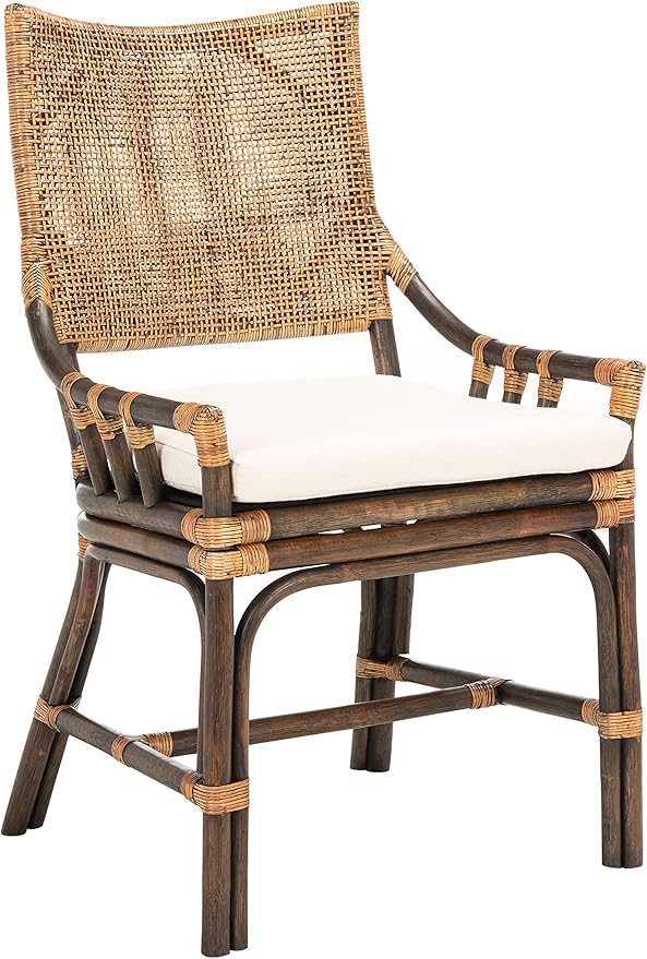 SAFAVIEH Home Collection Donatella Natural Wash/White Cushion Living Room Dining Room Bedroom Office Foyer Rattan Chair