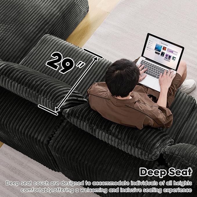 Ihanherry 139.37 Cloud Modular Sectional Couch Sofa with U-Shape Chaise and Big Ottoman with Deep Seat Upholstered Couches for Living RoomNo Assembly Required Plush Corduroy Fabric (Black)