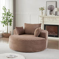 KEIKI 55 Oversized Corduroy Accent Chair Large Barrel Chairs Upholstered Round Sofa Single Couch Armchair Sleeper Chair for Living Room Lounge Brown