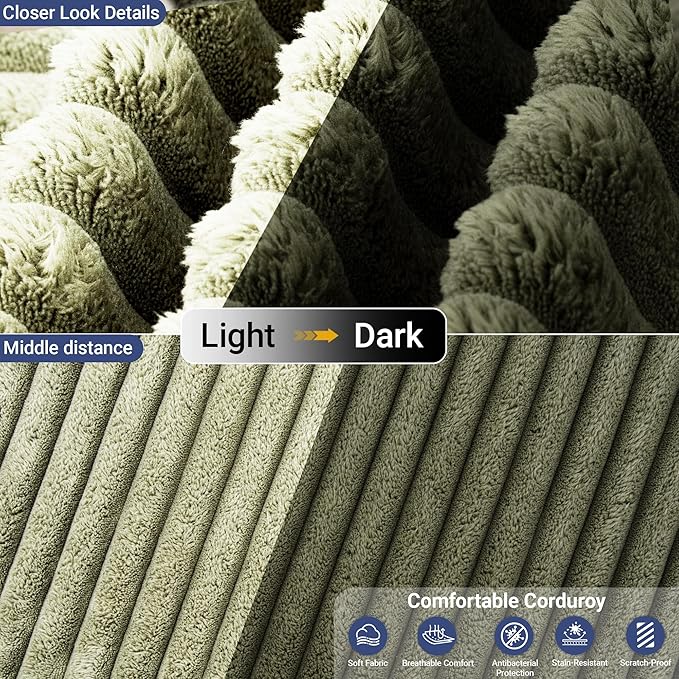 68 Cloud Sectional Sofa Chaise Lounge Chair Plush Corduroy Fabric No Assembly Required Deep Seat for Living Room Bedroom Movie Theater Right Facing Green
