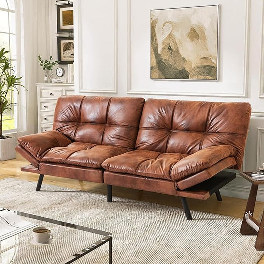 71 Convertible Futon Sofa BedFaux Leather Futon CouchMemory Foam Loveseat Sleeper SofaSmall Splitback Modern Folding Couch for Living RoomOfficeApartmentSaddle Brown