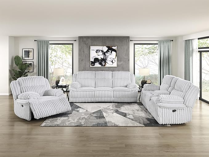 Lexicon Goodland Corduroy Double Reclining Love Seat with Center Console in Gray