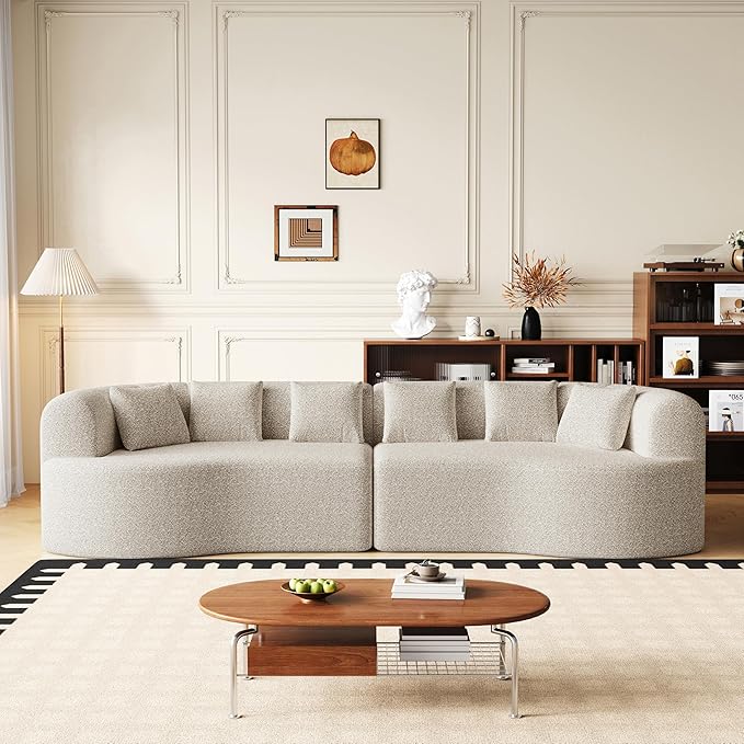106.3” Curved Sectional Sofa Oversized Curved Couch for Living Room Modern Chenille Fabric Sofas Foam Couch Modular Cloud Couches with Pillows No Assembly Light Khaki