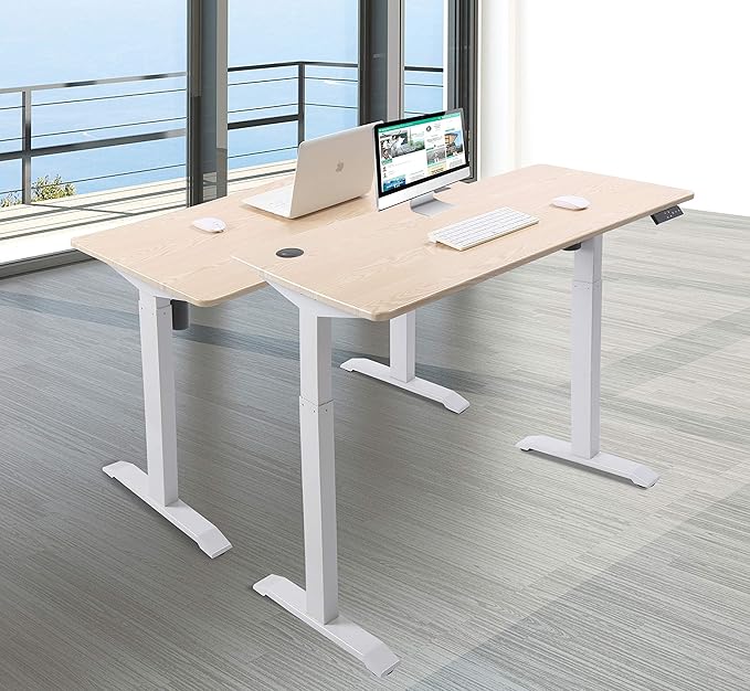 UNICOO Electric Height Adjustable Standing Desk Electric Standing Workstation Sit Stand Home Office Desk Gaming Table Whole-Piece Desktop Board 48 * 24 in (KT1001-LW)