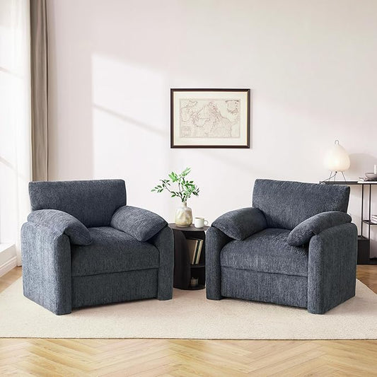 Chenille Oversized Armchair 38.6 Wide Accent Chairs for Living Room &amp Bedroom Modern Lounge Chair Upholstered Mid-Century Reading Chair Comfy Living Room Chair Single Sofa Chair Blue