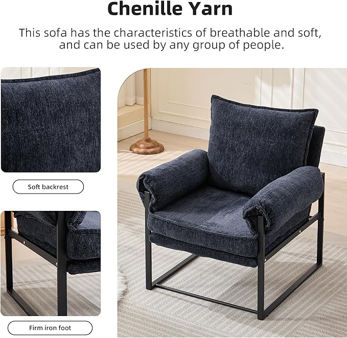 YITAI Modern Fabric Accent Chair with Adjustable Backrest for Living Room Comfy Reclining Chair for Lounge for Reading Upholstered Chair with Metal Legs1PC(Dark Blue)
