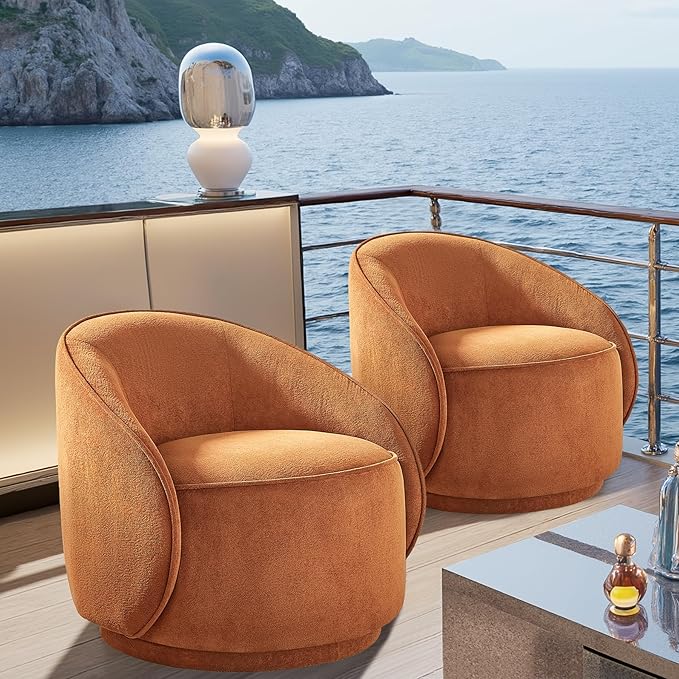 Swivel Accent Chairs Set of 2 360° Comfy Barrel Swivel Club Armchair Modern Reading Chair for Living Room Bedroom Office Balcony Entryway Terry Curry