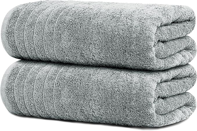 Tens Towels Pack of 2 Extra Large Bath Sheets 35 x 70 Inches 100% Cotton Larger &amp Lighter Weight Quicker to Dry Super Soft &amp Absorbent Oversized Bath Towels Cool Grey