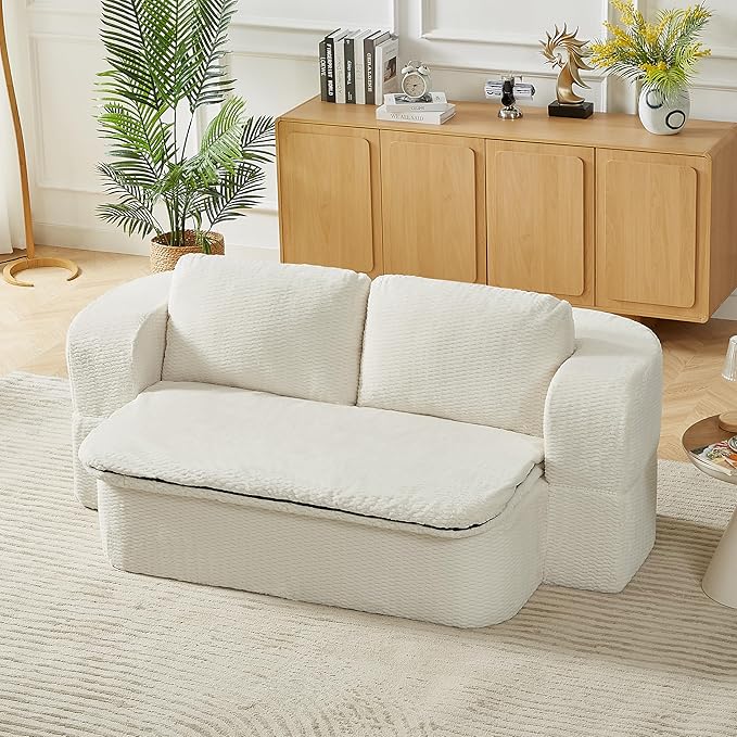 KEIKI 74.8'' Convertible Sleeper Sofa Bed Modern Folding Futon Couch with Cushion Blanket Floor Foam Compression Sofa Bed Couch for Living Room Bedroom Apartment No Assembly Required Beige