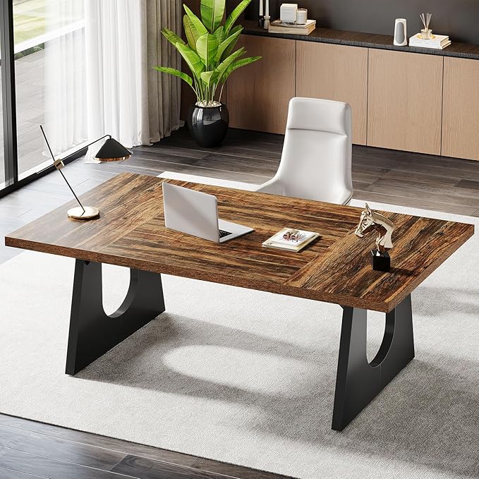Tribesigns 70.86-Inch Executive Desk Large Computer Office Desk with Double Wood Pedestal Modern Simple Style Rectangle Writing Table for Home Office (Dark Brown)