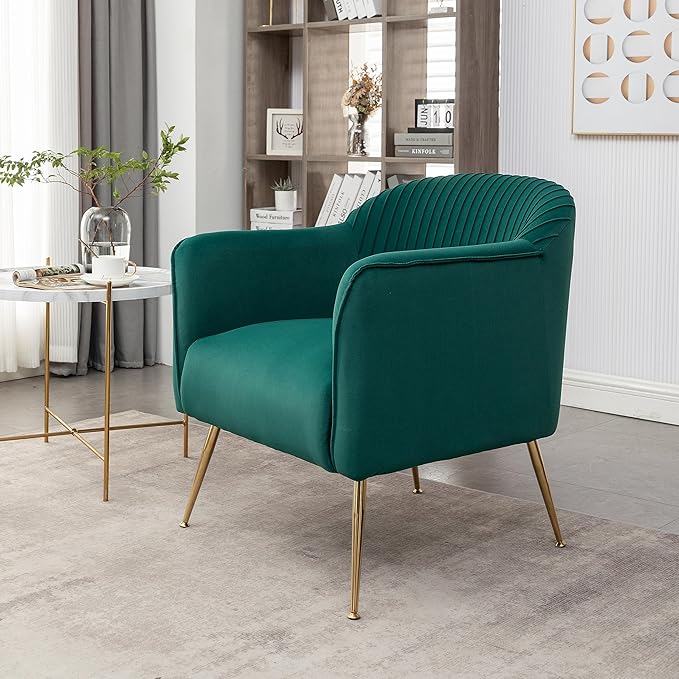 Contemporary Velvet Accent Chairs for Living Room Bedroom and Entryway Modern Armchair with Sleek Metal Legs Elegant Seating Solution for Small Spaces Green