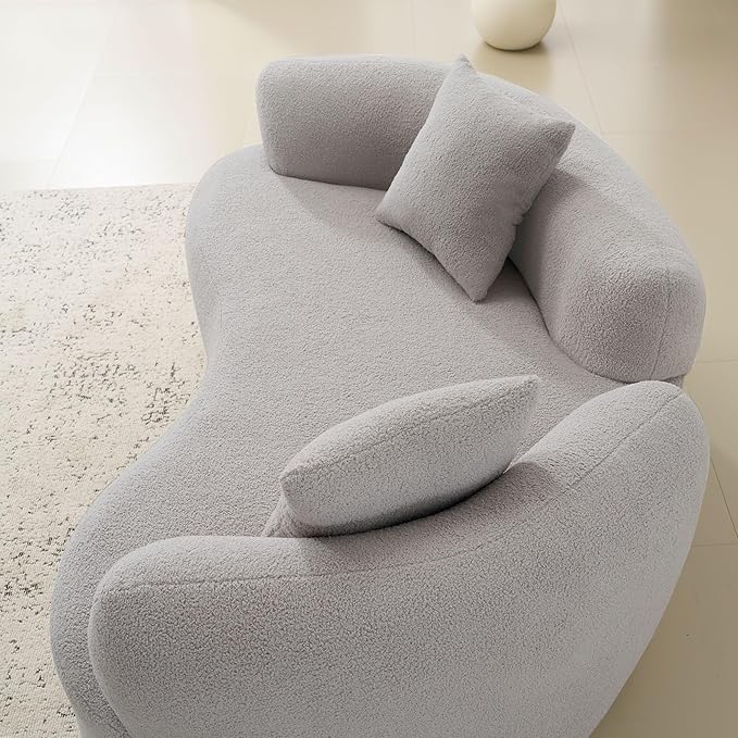 KEIKI 66.93 Cloud Sofa Curved Loveseat Sofa Teddy Velvet Compression Couch for Living Room Guest Bedroom No Assembly Required Gray