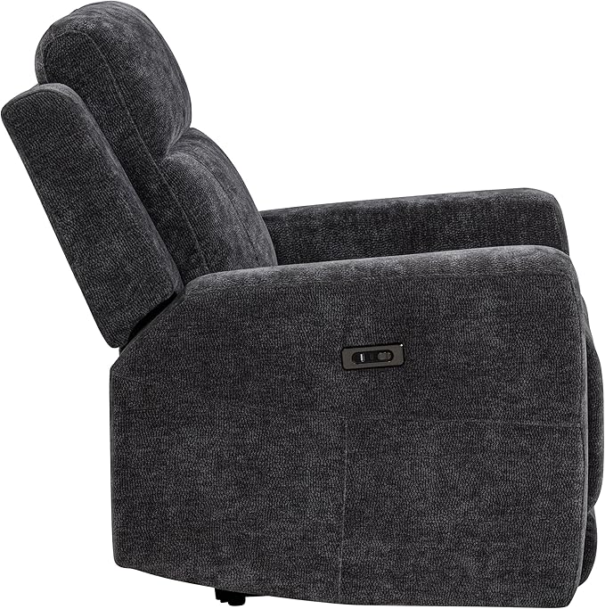 Coaster Home Furnishings - Kennett - Chenille Upholstered Power Recliner Chair with Push-Button Mechanism Built-in Ports Padded Headrest - Living Room - Dark Grey - 610156P