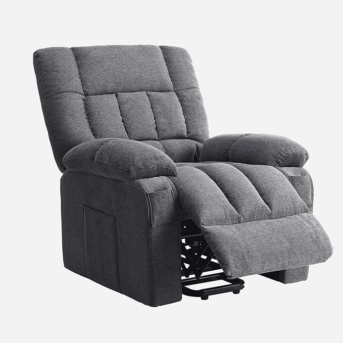 Power Lift Recliner Chair for Adult with Heated and Full Body Massage Glider Nursery Chair with Cup Holder and USB Charge Port Oversided Swivel Rocker Recliner for Living/Study/Bedroom Room Grey
