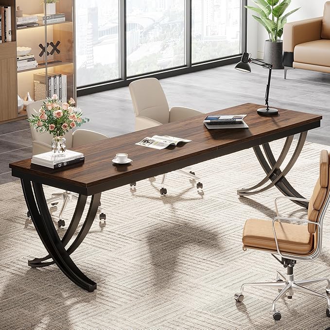 Tribesigns 2 Person Desk 78 Inch Long Computer Desk Two People Office Table with Stylish Legs Double Workstation for Home Office (Rustic Brown)