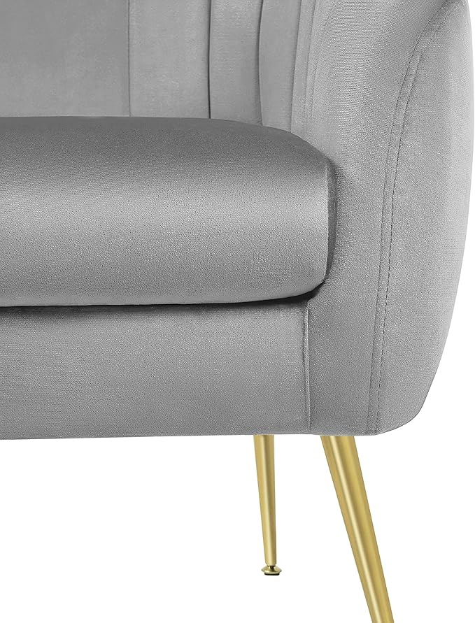 Yaheetech Modern Vanity Chair Velvet Soft Accent Chair with Gold Metal Legs Tufted Armchair Chaise Lounge for Living Room/Bedroom Gray