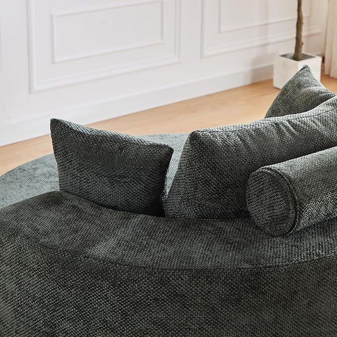 Ball &amp Cast 55 Oversized 360 Degree Swivel Accent Chair Modern Chenille Single Sofa Sleeper with Wide Armrest and Pillows Round Lounger Chair for Living Room BedroomProjection Room Green
