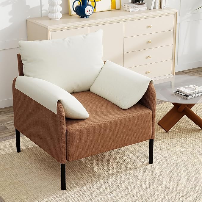 LSSBOUGHT Modern Loveseat and Chair Set Chenille Fabric Armchairs Accent Chair. Living Room Chair for Bedroom ApartmentSmall Space(Orange 1 Loveseat+1 Chair)
