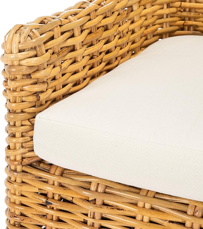 Safavieh Home Collection Cristen Rattan Cushion Accent Chair Natural/White (ACH6513B)
