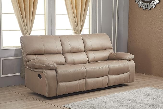 Betsy Furniture Microfiber Reclining Sofa Couch Set Living Room Set 8007 (Taupe Sofa+Recliner)