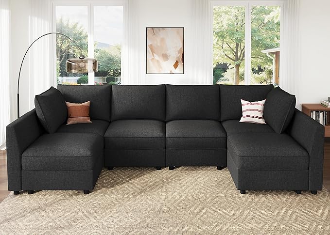 HONBAY Modular Sectional Sofa Couch with Storage Modern U Shaped Sectional Sofa Convertible Sectional Couch for Living Room - Linen Grey