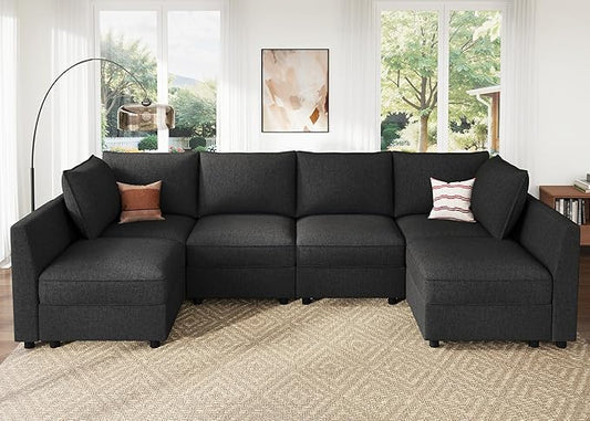 HONBAY Modular Sectional Sofa Couch with Storage Modern U Shaped Sectional Sofa Convertible Sectional Couch for Living Room - Linen Grey