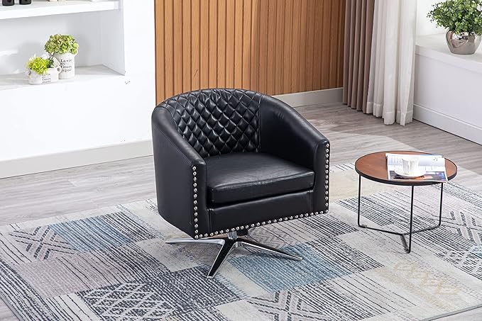 Swivel Barrel Chair Living Room Chair with Nailheads and Metal Base