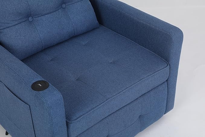 3-in-1 Convertible Sleeper Chair Bed Pull Out Recliner Chair for Living Room and Bedroom Comfy Reclining Armchair Sofa Bed for Adults with USB Ports Side Pocket Ideal Recliner for Small SpacesBlue