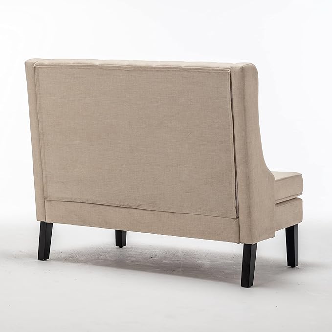 Tongli 46 Small Modern Loveseat Settee Sofa Linen Fabric 2-Seat Sofa Couch Tufted Love Seat Dining Bench with Back Upholstered Banquette Sofas for Living Room Bedroom Small Space Entryway Beige