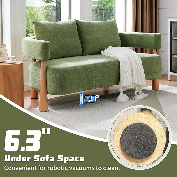 67 L Loveseat Sofa Mid Century Modern Sofa Couch with 2 Pillows Comfy Chenille Couches Upholstered Small Sofa for Living Room Bedroom Apartment &amp Office Easy Assembly Green