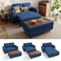 LINSY HOME Sectional Sleeper Sofa with Pull Out Couch Bed for Living Room (Blue) | Plush Corduroy Storage Ottoman Storage Chaise Pull Out Couch USB Charging