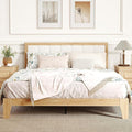 HOMCOM Queen Size Bed Frame with Upholstered Headboard Platform Bed Frame with Wooden Slats No Box Spring Needed Easy Assembly Natural