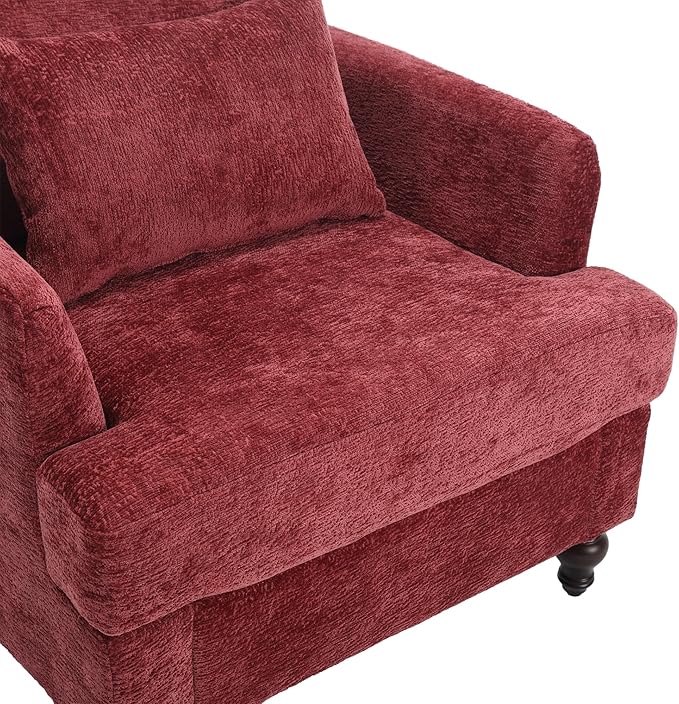 Upholstered Living Room Chair Chenille Accent Chair Single Sofa with Cushion &amp Solid Wood Frame Mid Century Modern Armchair for Bedroom Office