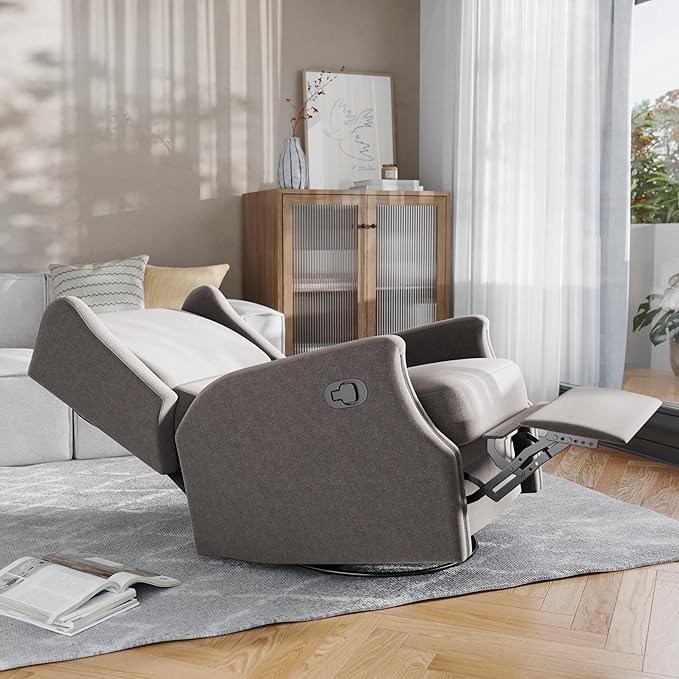 Flash Furniture Omma Swivel Glider Rocking Recliner Manual Wingback Recliner with 360 Degree Swivel for Living Room Bedroom or Nursery Upholstered Dark Gray