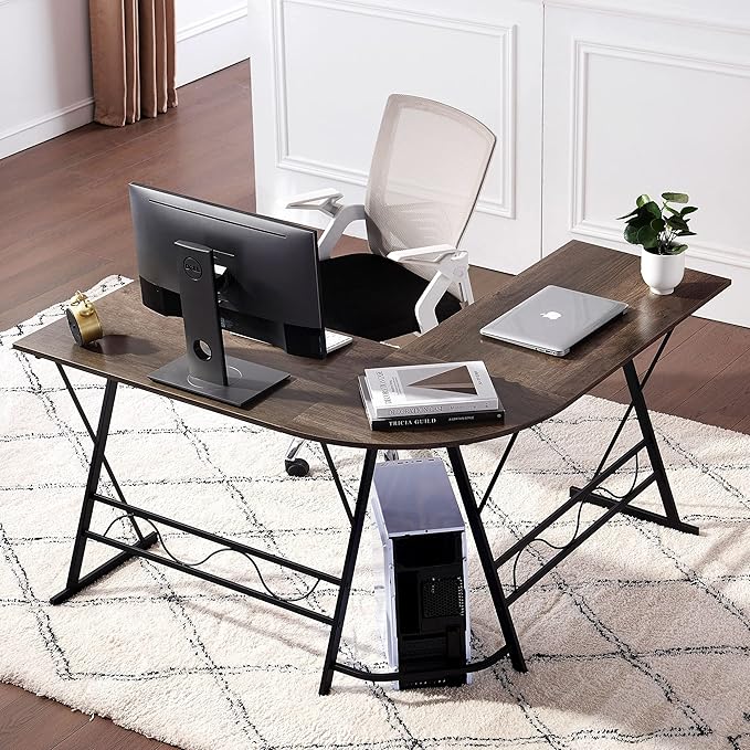 ivinta L Shaped Gaming Desk Modern Computer Desk with X-Shape Support Space-Saving Home Office Desk for Home Office Small Spaces Living Room 7449