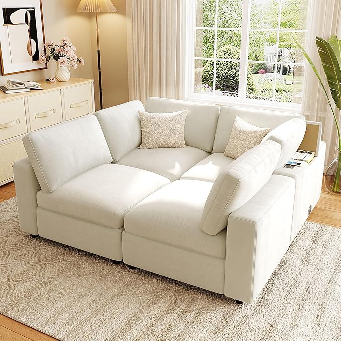 Eafurn 133.5 Free Combination Modular Sectional Sofa 4-Piece Convertible Corner Couch Lounge Sofa with Speakers &amp USB-C Ports Hidden Armrest Storage Premium Chenille Upholstery | Breathable ma