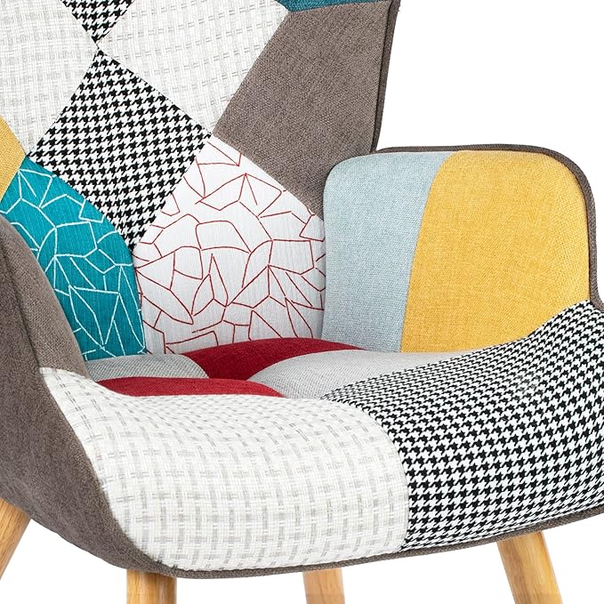 Accent Chair with Ottoman Living Room Chair and Ottoman Set Comfy Side Armchair for Bedroom Creative Splicing Cloth Surface