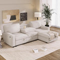 L-Shaped Convertible Sectional Sofa with Storage Space Upholstery Sleeper Sectional Sofa with USB Port and 2 Cup Holders on Back Cushions 3-Seat Sofa Furniture for Living Room Office (Beige-89'W)