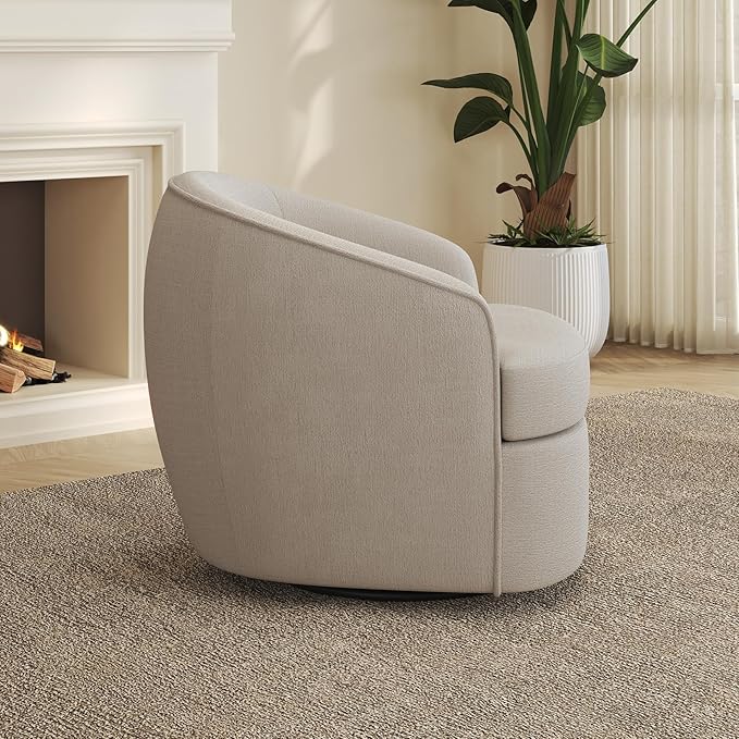 Leyu&ampHafort Modern Beige Swivel Accent Chair with Removable Foam Seat Cushion Linen Upholstered Comfty Sofa for Living Room and Bedroom Reading FSC Certified Solid Wood Base. (Oatmeal)