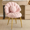 VINGLI Shell-Shaped Teddy Fleece Accent Vanity Chair with BackComfy Pink and Gold Desk Chair No WheelsCute Small Pearl Deco PillowGift for Girls/Womenfor MakeupOfficeDiningNailSewingBedroom