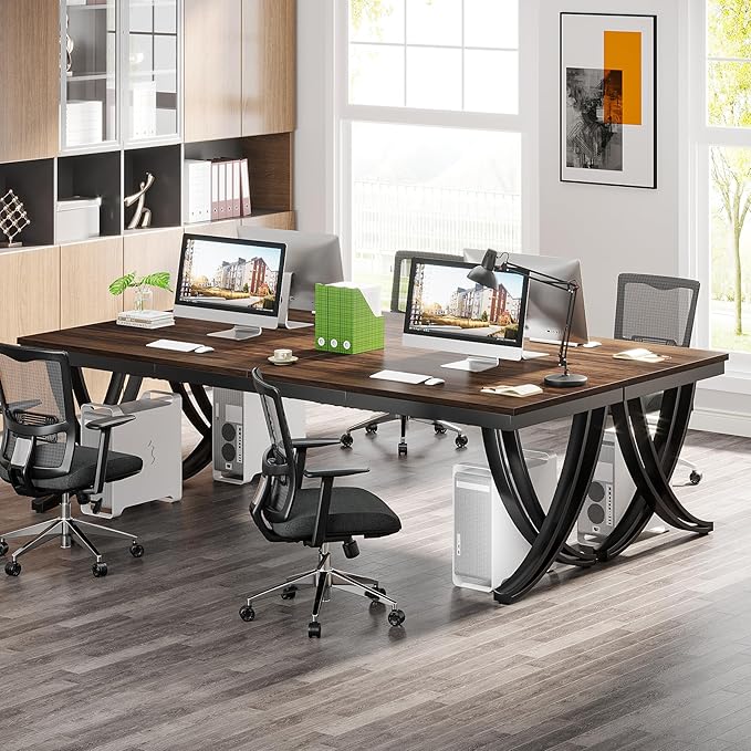 Tribesigns 2 Person Desk 78 Inch Long Computer Desk Two People Office Table with Stylish Legs Double Workstation for Home Office (Rustic Brown)