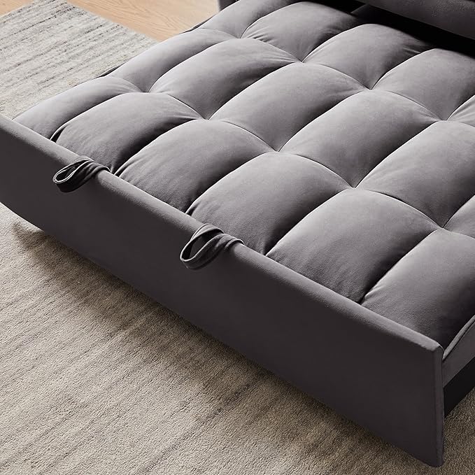 3 in 1 Convertible Sleeper Sofa Bed 55 Pull Out Couches Modern Loveseat Sleeper Sofa with Adjustable Reclining Backrest &amp Side Pockets for Living Room Velvet Fabric Dark Gray