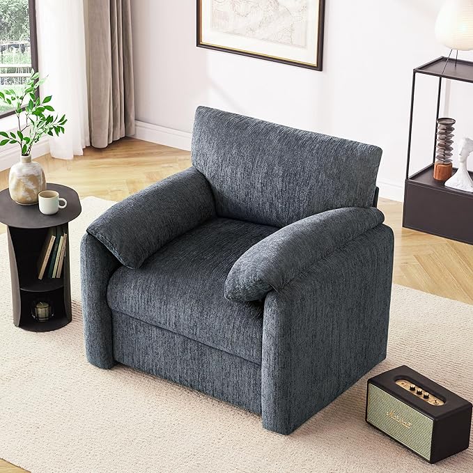 Chenille Oversized Armchair 38.6 Wide Accent Chairs for Living Room &amp Bedroom Modern Lounge Chair Upholstered Mid-Century Reading Chair Comfy Living Room Chair Single Sofa Chair Blue