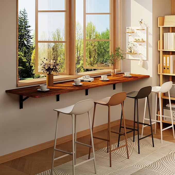 IAE 72 x 22 Floating Foldable DeskWall-Mounted Folding Computer Table with Engineered WoodStudy Table with Shelf BracketsFold Down ShelfFold Computer Desk for Small ApartmentHolds 500 lbRustic