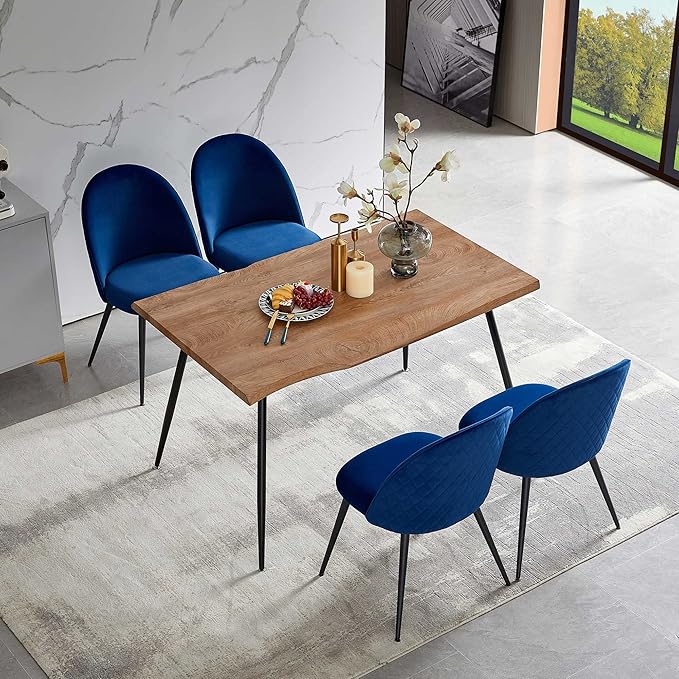 Modern Dining Table Set for 4Stylish Rectangular Kitchen Table with Chairs Set Compact Breakfast Dinner Table Set &amp Armlss Beautiful Dining Chair Velvet with Strong Metal Legs for Indoor