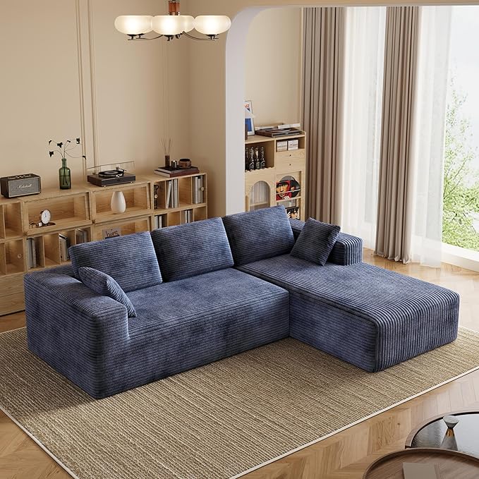106 Corduroy Sectional Couch Boneless L Shaped Couch with Deep Seat Cloud Foam Sofa with Oversized Chaise Sectional Sofa No Assembly Needed for Living Room