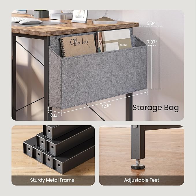 CubiCubi L Shaped Desk 55 Computer Table with Reversible Storage Shelves Home Office Corner Study Writing Gaming Rustic Brown
