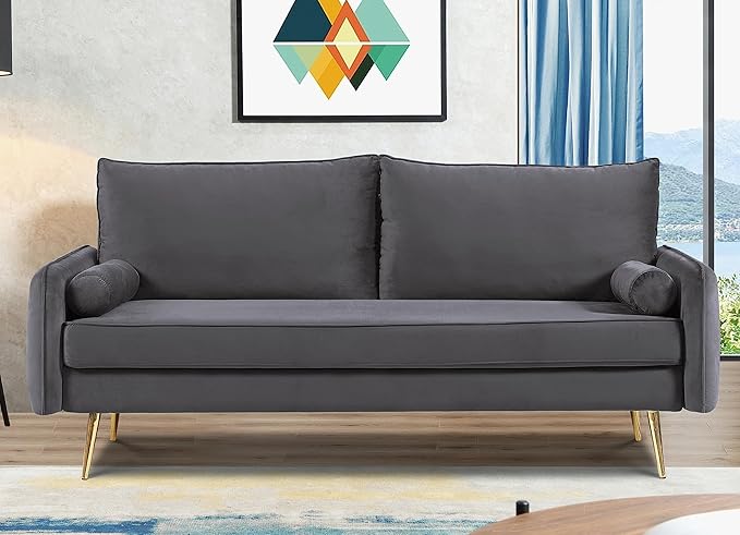 Kent Modern Sofa European Style Velvet Living Room Furniture with Tapered Legs Vintage Flair and Sleek Design Couch Grey