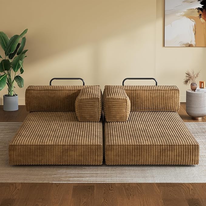 WLIVE 71'' Futon Sofa Bed Convertible Sleeper Sofa Folding Pull Out Couch Boneless Mattress with Fixed Frame Corduroy Brown