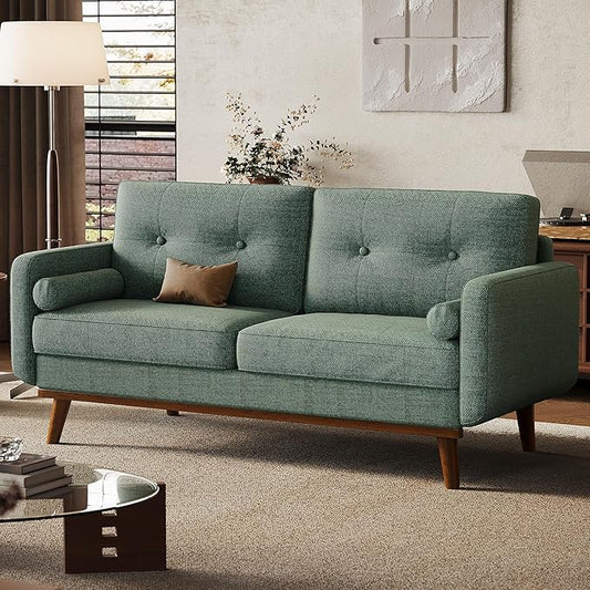GarveeHome 65 in Loveseat Sofa Mid Century Modern Couch Comfy Love Seat Couches for Living Room 2 Seater Deep Seat Sofa Upholstered Couches for Bedroom Office Small Space Linen Green